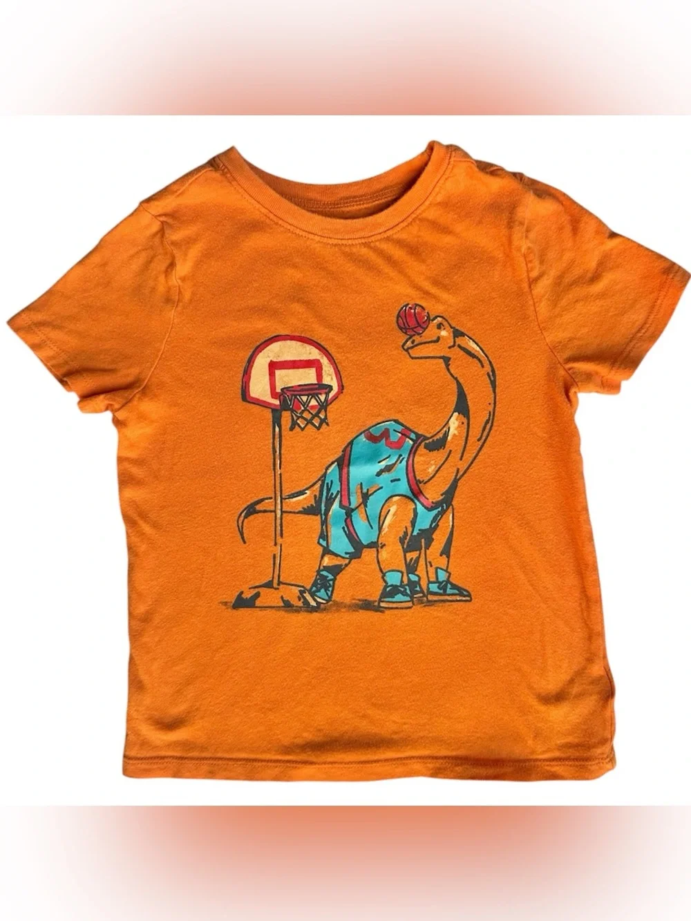 Old Navy 5T Boys Orange Dinosaur basketball graphic cotton tee shirt